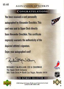 2005-06 Upper Deck Ultimate Collection - Ultimate Signatures #US-AO Alexander Ovechkin Back
