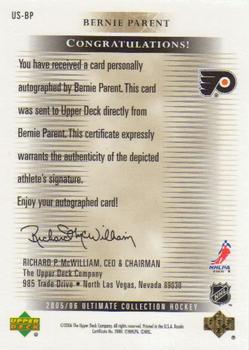 2005-06 Upper Deck Ultimate Collection - Ultimate Signatures #US-BP Bernie Parent Back