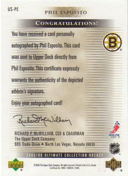 2005-06 Upper Deck Ultimate Collection - Ultimate Signatures #US-PE Phil Esposito Back