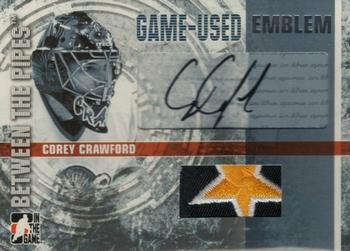 2006-07 In The Game Between The Pipes - Game Used Emblem Autograph #GUE-34 Corey Crawford  Front