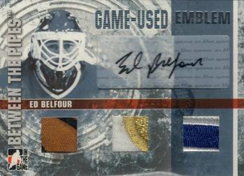 2006-07 In The Game Between The Pipes - Game Used Emblem Autograph #GUE-71 Ed Belfour  Front