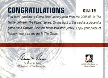 2006-07 In The Game Between The Pipes - Game Used Jersey #GUJ-19 Dwayne Roloson  Back
