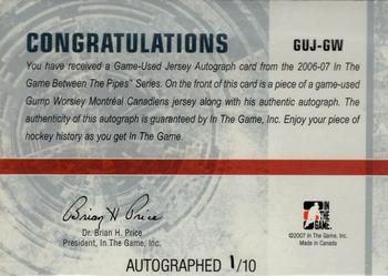 2006-07 In The Game Between The Pipes - Game Used Jersey Autograph #GUJ-15 Gump Worsley  Back
