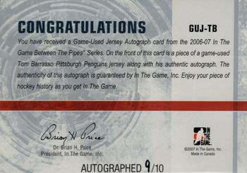 2006-07 In The Game Between The Pipes - Game Used Jersey Autograph #GUJ-16 Tom Barrasso  Back