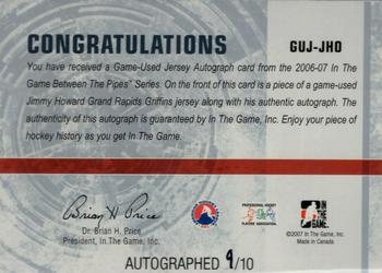 2006-07 In The Game Between The Pipes - Game Used Jersey Autograph #GUJ-36 Jimmy Howard  Back