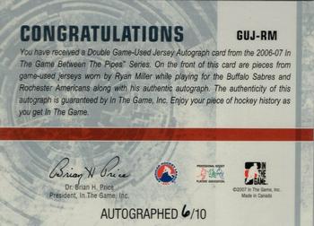 2006-07 In The Game Between The Pipes - Game Used Jersey Autograph #GUJ-47 Ryan Miller  Back