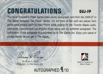 2006-07 In The Game Between The Pipes - Game Used Jersey Autograph #GUJ-63 Felix Potvin  Back