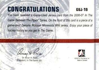 2006-07 In The Game Between The Pipes - Game Used Jersey Gold #GUJ-19 Dwayne Roloson  Back