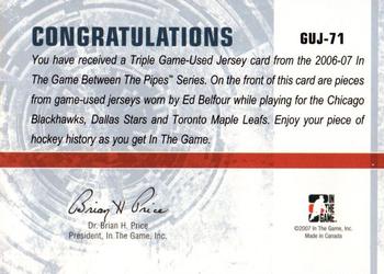 2006-07 In The Game Between The Pipes - Game Used Jersey Gold #GUJ-71 Ed Belfour  Back