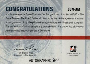 2006-07 In The Game Between The Pipes - Game Used Number Autograph #GUN-AM Andy Moog  Back