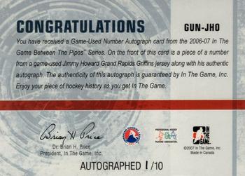 2006-07 In The Game Between The Pipes - Game Used Number Autograph #GUN-JHO Jimmy Howard  Back