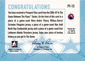 2006-07 In The Game Between The Pipes - Prospect Trios Gold #PT-13 Marc-Andre Fleury / Alex Auld / Kari Lehtonen  Back