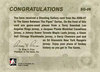 2006-07 In The Game Between The Pipes - Shooting Gallery #SG-09 Terry Sawchuk / Jacques Plante / Johnny Bower / Glenn Hall / Gerry Cheevers / Ed Giacomin Back