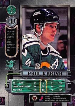1996-97 Metal Universe #2 Paul Kariya Back