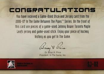 2006-07 In The Game Between The Pipes - Stick and Jersey #SJ-02 Johnny Bower  Back