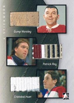 2006-07 In The Game Between The Pipes - Stick Work #SW-04 Gump Worsley / Patrick Roy / Cristobal Huet  Front