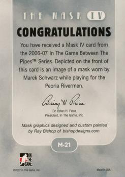 2006-07 In The Game Between The Pipes - The Mask IV #M-21 Marek Schwarz  Back