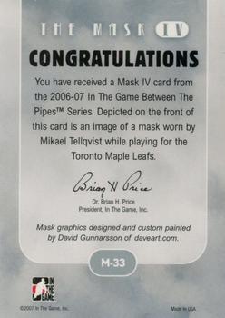 2006-07 In The Game Between The Pipes - The Mask IV #M-33 Mikael Tellqvist  Back