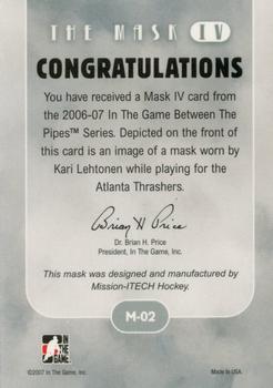 2006-07 In The Game Between The Pipes - The Mask IV Silver #M-02 Kari Lehtonen  Back