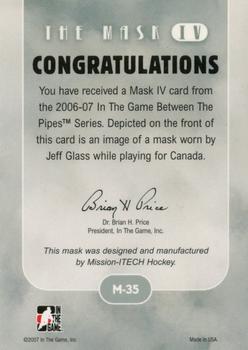 2006-07 In The Game Between The Pipes - The Mask IV Silver #M-35 Jeff Glass  Back