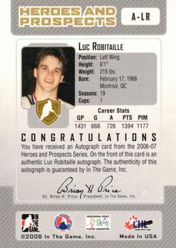 2006-07 In The Game Heroes and Prospects - Autographs #A-LR Luc Robitaille  Back