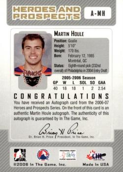 2006-07 In The Game Heroes and Prospects - Autographs #A-MH Martin Houle  Back