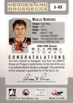 2006-07 In The Game Heroes and Prospects - Autographs #A-NB Nicklas Bergfors  Back