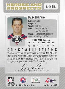 2006-07 In The Game Heroes and Prospects - Autographs #A-MHA Mark Hartigan  Back