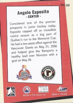 2006-07 In The Game Heroes and Prospects - Memorial Cup Champions #MC-09 Angelo Esposito  Back