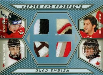 2006-07 In The Game Heroes and Prospects - Quad Emblems Silver #QE-02 Sidney Crosby / John Tavares / Angelo Esposito / Brandon Sutter  Front