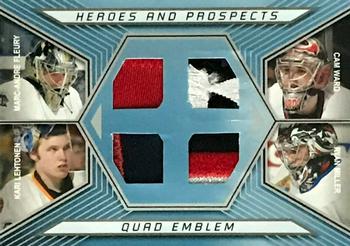 2006-07 In The Game Heroes and Prospects - Quad Emblems Silver #QE-04 Marc-Andre Fleury / Cam Ward / Kari Lehtonen / Ryan Miller  Front