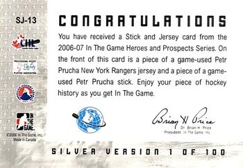 2006-07 In The Game Heroes and Prospects - Sticks and Jerseys #SJ-13 Petr Prucha  Back