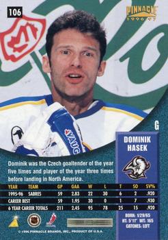 1996-97 Pinnacle #106 Dominik Hasek Back