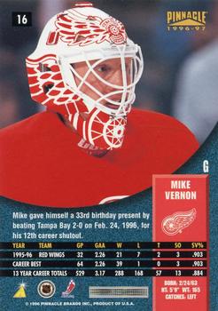 1996-97 Pinnacle #16 Mike Vernon Back