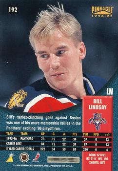 1996-97 Pinnacle #192 Bill Lindsay Back