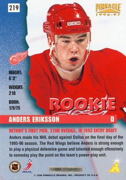 1996-97 Pinnacle #219 Anders Eriksson Back