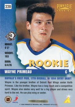 1996-97 Pinnacle #220 Wayne Primeau Back