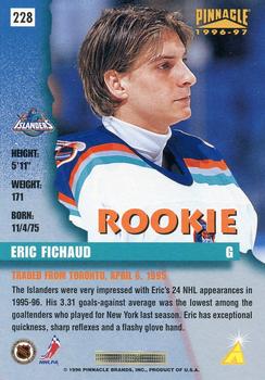 1996-97 Pinnacle #228 Eric Fichaud Back