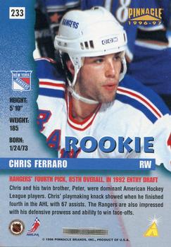 1996-97 Pinnacle #233 Chris Ferraro Back