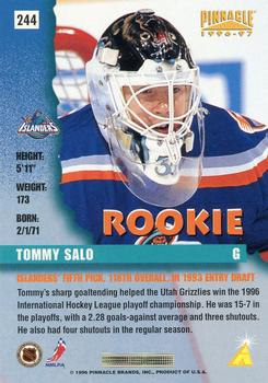 1996-97 Pinnacle #244 Tommy Salo Back