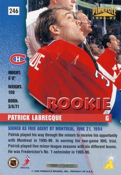 1996-97 Pinnacle #246 Patrick Labrecque Back