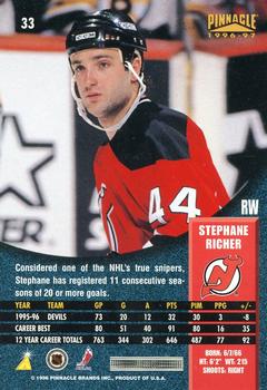 1996-97 Pinnacle #33 Stephane Richer Back