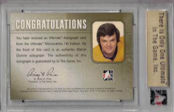 2006-07 In The Game Ultimate Memorabilia - Autos #9 Marcel Dionne  Back