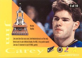 1996-97 Pinnacle - Trophies #5 Vezina Trophy (Jim Carey) Back