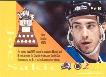 1996-97 Pinnacle - Trophies #9 Conn Smythe Trophy (Joe Sakic) Back