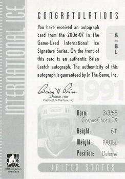 2006-07 In The Game Used International Ice - Autographs #A-BL Brian Leetch Back