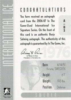 2006-07 In The Game Used International Ice - Autographs #A-BS Borje Salming  Back