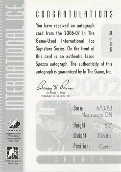 2006-07 In The Game Used International Ice - Autographs #A-JS Jason Spezza Back