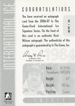 2006-07 In The Game Used International Ice - Autographs #A-KN Kent Nilsson  Back