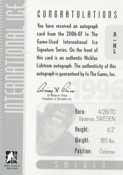 2006-07 In The Game Used International Ice - Autographs #A-NL Nicklas Lidstrom Back